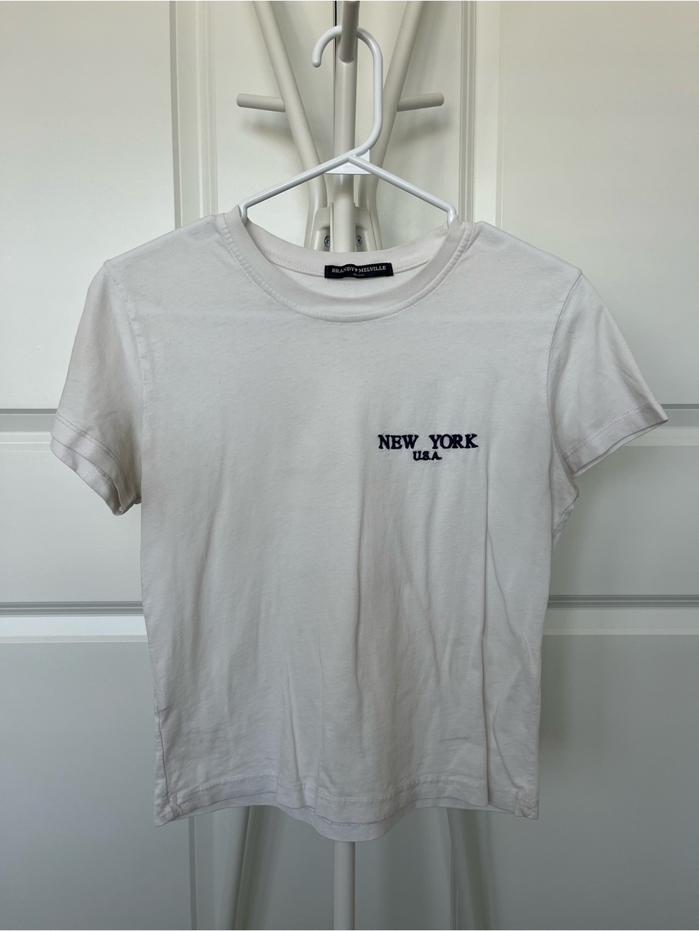 Brandy Melville White New York Embroidered Tee